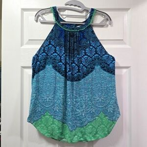Sundance Halter Tank Top Blue and Greens Size 10